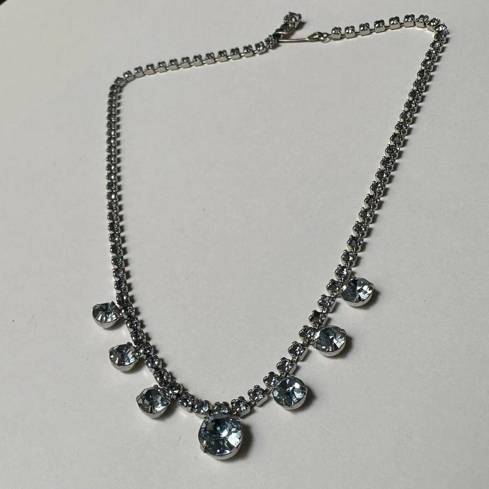 Blue Prong Set Rhinestone Silver Tone Choker Necklace